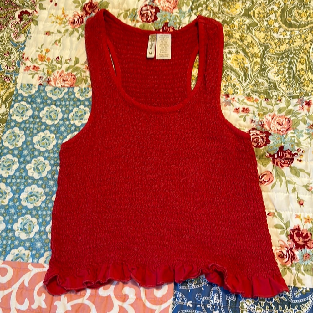 Japna Smocked Racer Tank Coral Size Medium